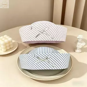 Mũ thủy thủ AWNGD, Nơ sọc Mũ nồi vành lật thoải mái, Mũ nồi mái vòm thoáng khí Y2K Niche dành cho nữ