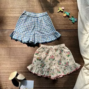 Bé Gái (90-140) Mùa Xuân Mùa Hè Phong Cách Mới Phiên Bản Hàn Quốc Quần Short Kiểm Tra Ren Hoa Thời Trang