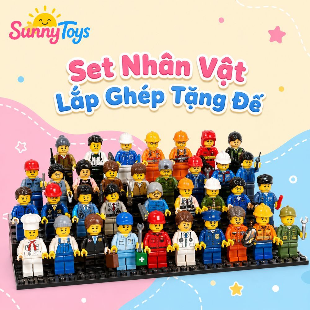Set Nhân Vật Hoạt Hình Minecraft Lắp Ráp SunnyToys - Mô Hình Mini Phong Cách Khối Vuông Kèm Đế