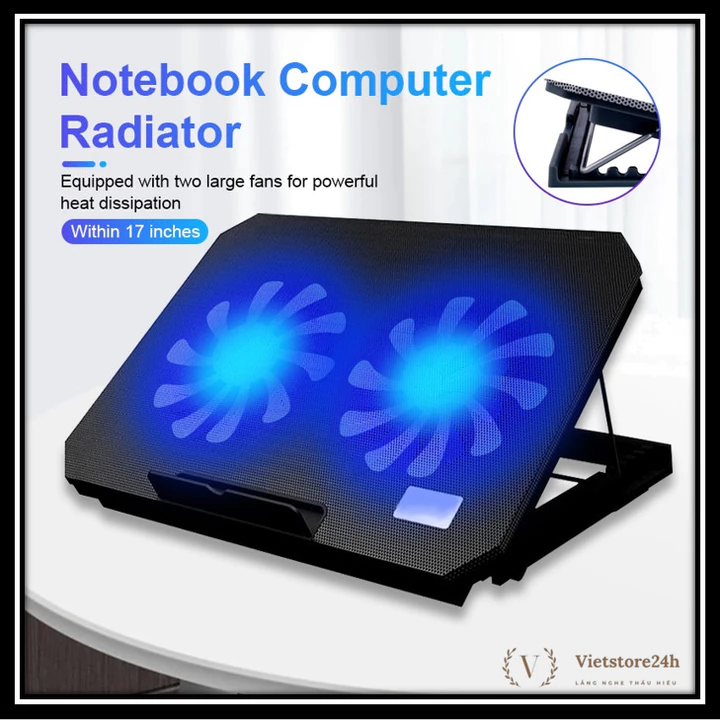 (KOL)Đế Tản Nhiệt Laptop N99, Đế tản nhiệt 2 quạt có đèn LED, từ 13.3 đến 17 inch 2 fan chạy êm, hút mạnh làm mát nhanh