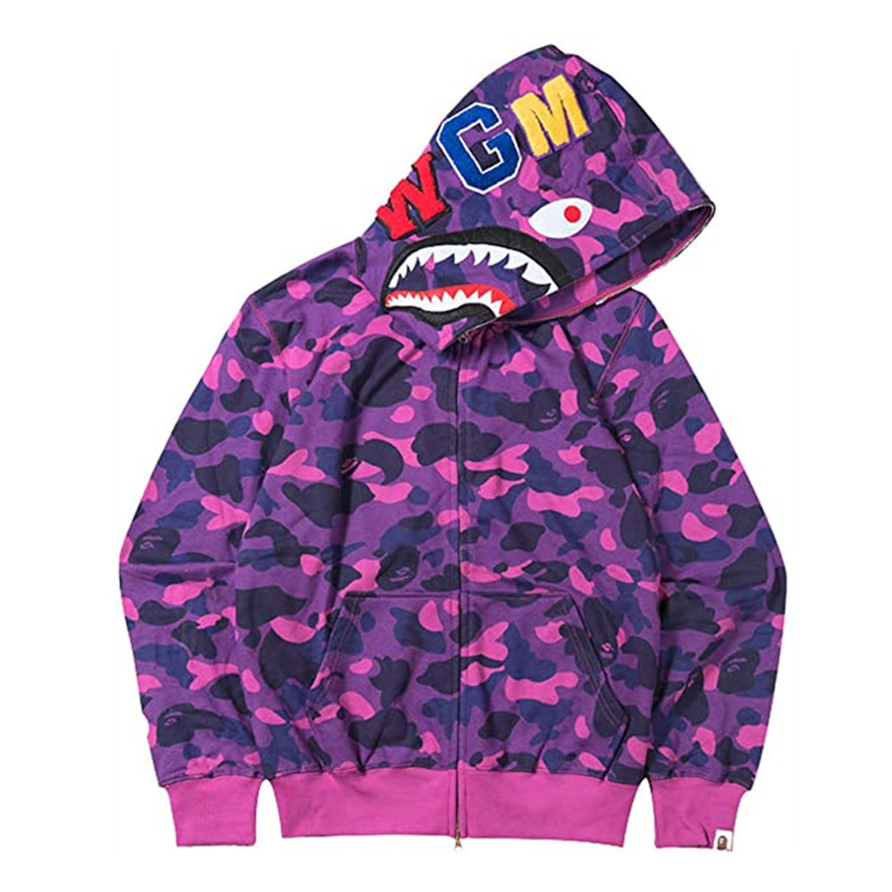 Bape Nam Nữ Zip Up Áo Khoác Cá Mập In Hình Áo Khoác Thời Trang Dạo Phố