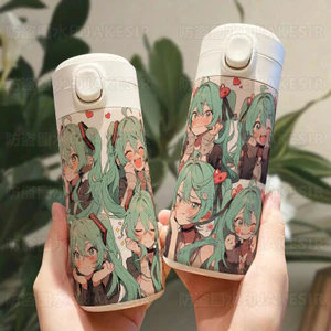 Cốc cách nhiệt Anime Hatsune Miku nhỏ và nhẹ mang theo ấm đun nước bằng thép không gỉ cao cấp dành cho nữ