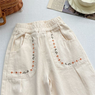 Quần dài thêu hoa phong cách Hàn Quốc cho bé gái - Chất cotton mềm thoáng, dáng rộng dễ mặc