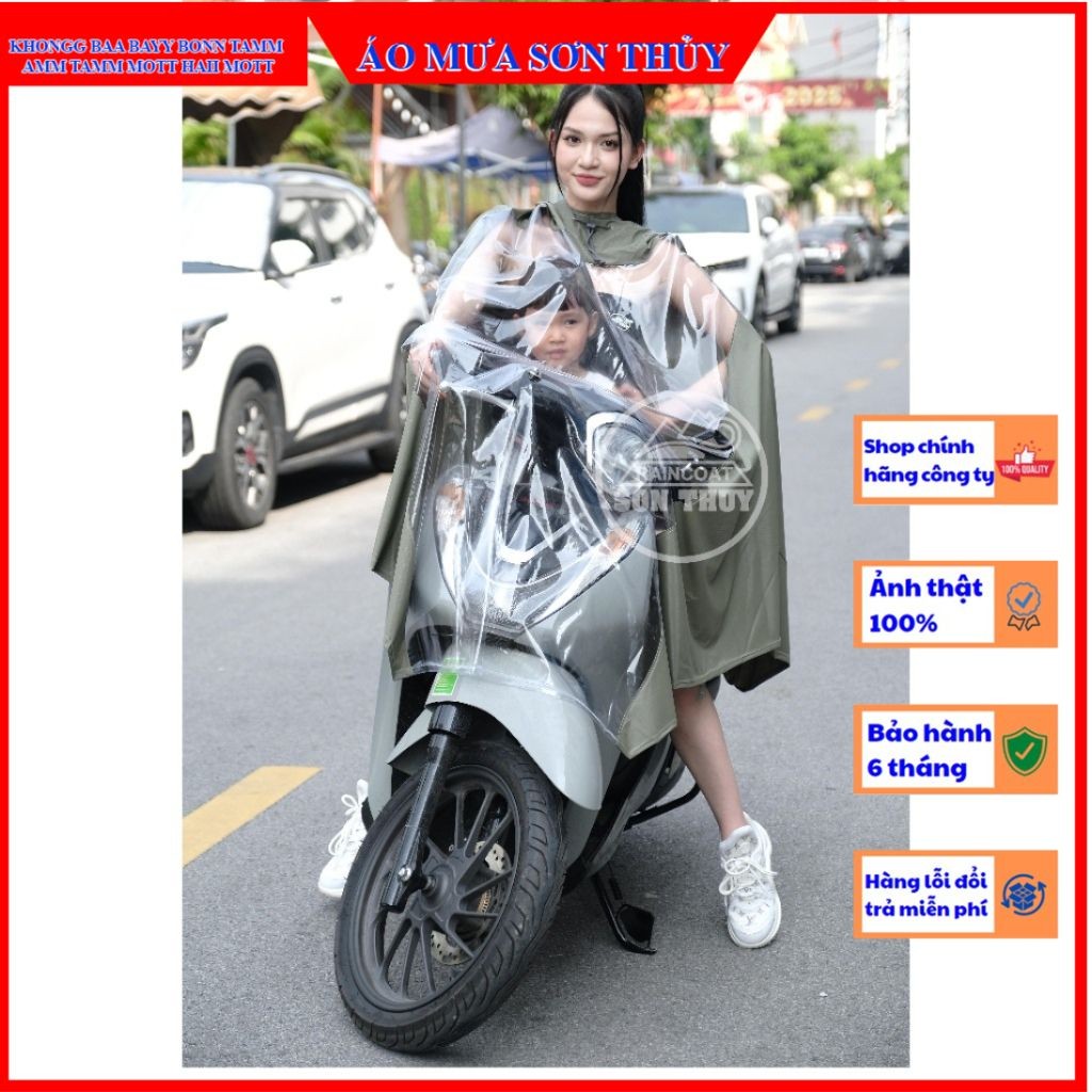 Sơn Thuỷ áo mưa trong suốt nửa trước, tiện lợi quan sát đồng hồ, tốc độ, điện thoại, chở trẻ em phía trước, siêu rộng