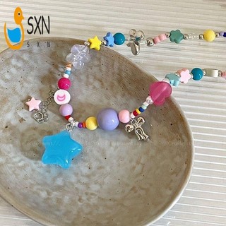 Vòng cổ ngôi sao đính cườm nhiều màu sắc, phù hợp nữ giới, dây chuyền xương đòn ngọt ngào