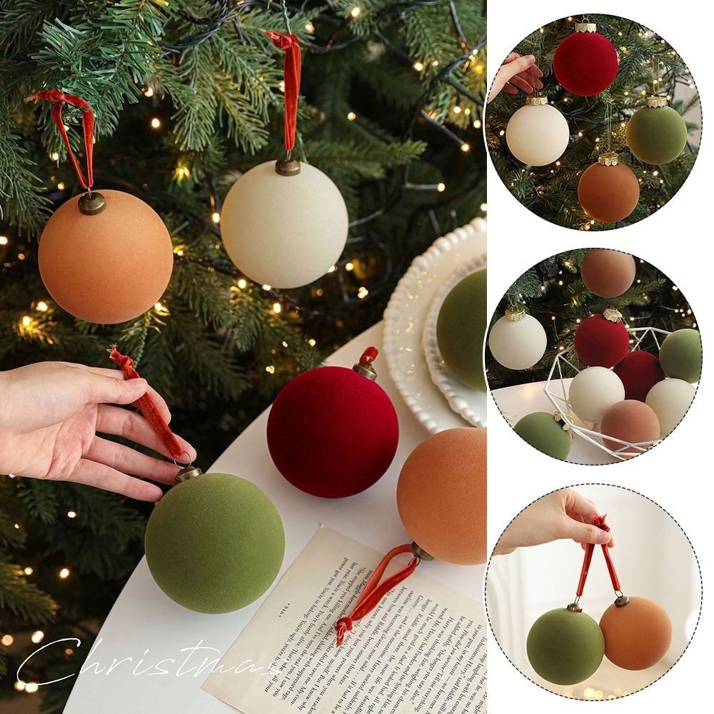 MARGREDY 6 Bộ Trang Trí Quả Bóng Giáng Sinh, Kích Thước 8CM Mặt Dây Chuyền Cây Giáng Sinh Màu, Tiệc Cưới Quà Tặng Bóng Nhung Nhựa Đồ Trang Trí Năm Nhà Trang Trí Giáng Sinh