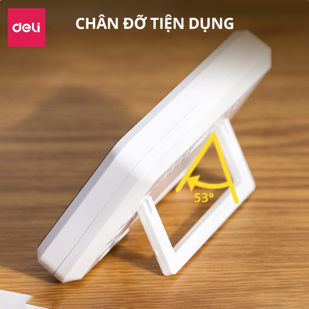 Nhiệt Ẩm Kế Điện Tử Tích Hợp Đồng Hồ Báo Thức Chính Hãng DELI