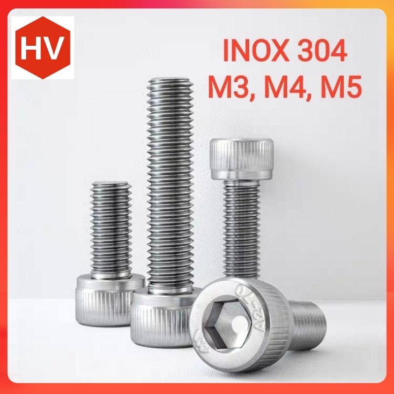 Ốc bulong inox 304 lục giác đầu trụ M3, M4, M5 dài 6mm, 8mm, 10mm, 12mm ...