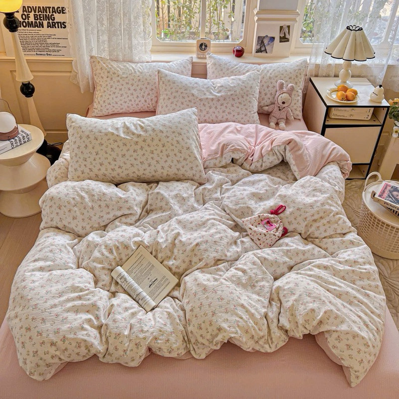 Bộ vỏ chăn ga gối Cotton Đũi 4 món  Memminbedding Luxury chất liệu mềm mát,thấm tút cực tốt,vỏ chăn lồng được ruột-ST310
