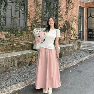 SET Áo Váy Bigsize Nữ Nàng Thơ Áo Babytee ôm body Kèm Chân Váy Dài Bồng Xòe Nữ Tính SET842