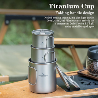 Du lịch không giới hạn Cốc cắm trại bằng titan có nắp Cốc có thể xếp chồng lên nhau Bộ đồ ăn du lịch Bộ đồ nấu ăn di động cho ba lô, đi bộ đường dài, gia đình