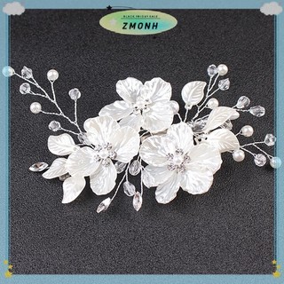 ZMONH Cô Dâu Pha Lê Ngọc Trai Hoa Trang Sức Tóc Cưới Phụ Kiện Sang Trọng