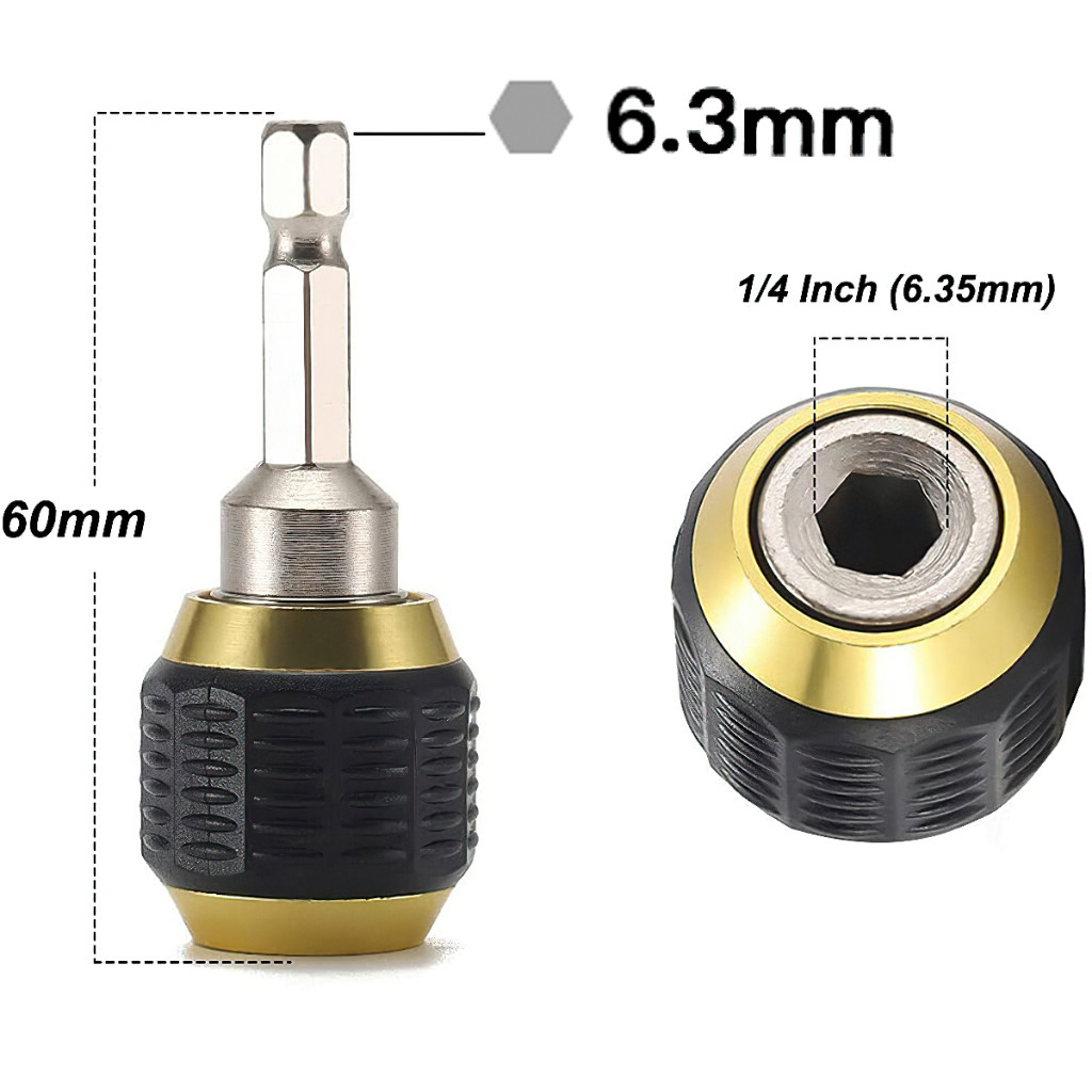 【COD】Đầu Kẹp Tháo Lắp Nhanh Mũi Khoan Và Tua Vít 1/4 Inch, Chuôi Lục Giác 60mm, Thép Không Gỉ, Tương Thích Mọi Máy Khoan