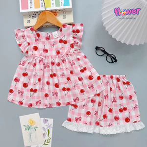 Bộ tole lanh ĐÙI bé gái tay cánh tiên cổ vuông phối ren 10-40kg - Đồ bộ tole Flower