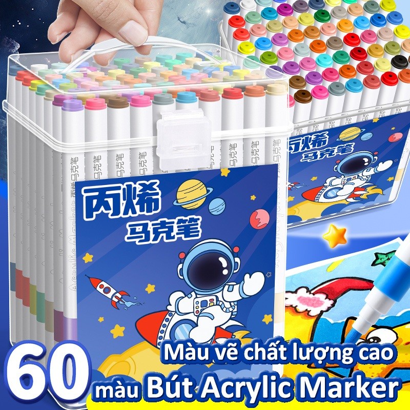 Bút Vẽ Acrylic Marker Hộp 60 Màu Phi Hành Gia – Bút Màu Vẽ Đa Năng Trên Mọi Chất Liệu Họa Cụ Cho Bé Khám Phá
