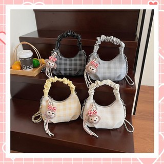 Túi xách túi đeo chéo nữ quai nhúm kẻ ô kèm charm gấu dây chuông thời trang xinh xắn cho nàng K314