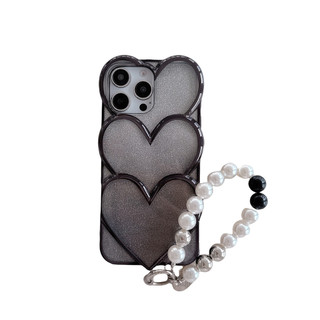 Ốp điện thoại ba chiều hình trái tim mạ điện có dây đeo cổ tay Thích hợp cho Apple 16pro Creative iphone13 Ốp điện thoại 1525.9.29