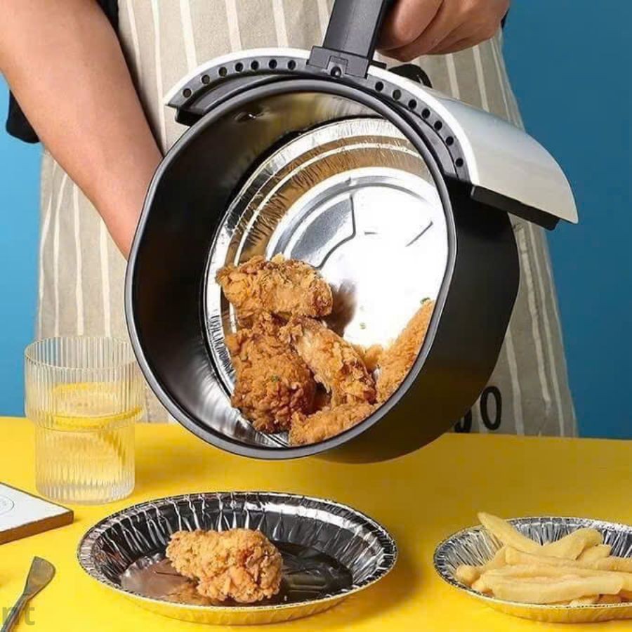 COMBO 100 Khay Giấy Bạc Lót Nồi Chiên Không Dầu, Lò Nướng - Khuôn Đĩa Nhôm Đựng Thức Ăn, Thực Phẩm 22-23cm