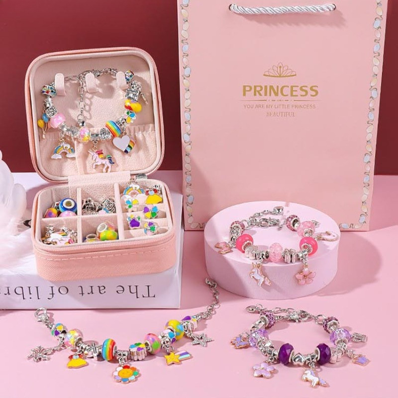 Set/Bộ Charm Pandora 66 Chi Tiết Vòng Tay Tự Làm Cho Bé, cho bé đồ chơi vòng đeo tay đính cườm