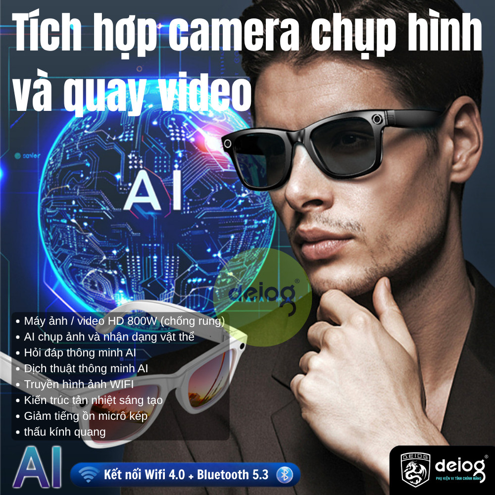 Kính Thông Minh Phiên Dịch AI V03 Bluetooth – Nghe Gọi Rảnh Tay, Điều Khiển Giọng Nói Cảm Biến