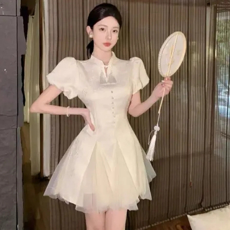 Đầm sườn xám kiểu Trung Quốc mới dành cho nữ có thân hình đầy đặn, chất liệu jacquard cách điệu, kiểu dáng thanh lịch