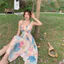 Kỳ Nghỉ Phong Cách Gợi Cảm Khe Dây Lưng Dây Đeo Hoa Hồng Đầm Cho Nữ