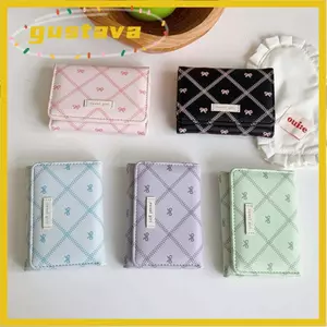 Ví ngắn GUSTAVA, Ví đựng tiền xu có khe cắm nhiều thẻ, nơ hoa thời trang Hộp đựng thẻ PU nhỏ cho bé gái