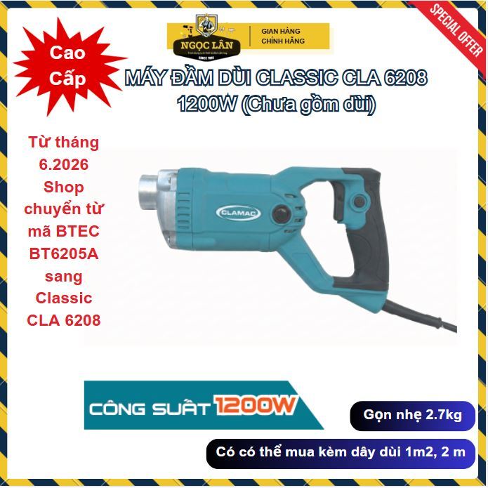 [Không dùi] Máy đầm dùi 1200W Classic CLA6208 có thể mua kèm dây đầm dùi 1m2, 2m