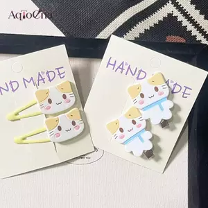 AqToCna 2 Chiếc Hoạt Hình Lông Tơ Fuwa Nyanko Mèo Kẹp Tóc Kawaii Kẹp Tóc Ngọt BB Kẹp Barrettes Động Vật Dễ Thương Dubill Kẹp Phụ Kiện Tóc AqToCna