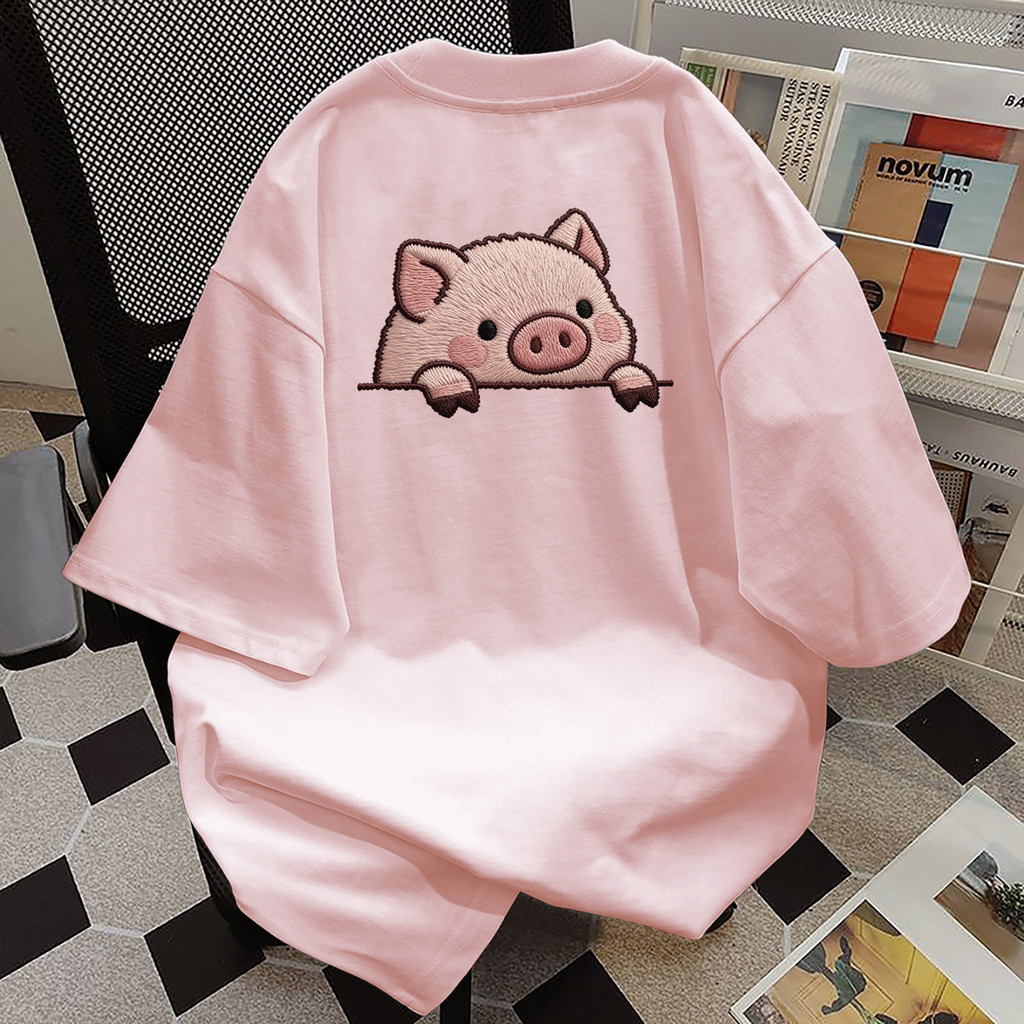 （Giao hàng 24h）Angela áo phông nữ Xanh babyHoạt Hình heo cute 100% Cotton boxy Korean Angela summer style