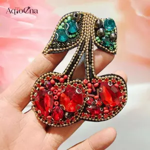 AqToCna Đỏ Handmade Đính Hạt Kim Cương Giả Anh Đào Miếng Dán Trái Tim Cho Túi Quần Áo DIY Trang Trí Đính Phụ Kiện AqToCna