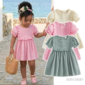 1-5 Tuổi Bé Gái Đầm Tay Ngắn Cổ Tròn Chắc Chắn Chữ A Đầm Mùa Hè Trẻ Em Cho Thường Ngày