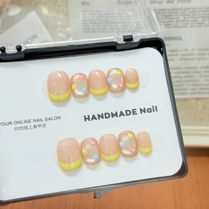 Móng tay đeo thủ công Tính khí Làm trắng da phù hợp với mọi trận đấu Nguyên chất Vẽ tay hoa Pháp Móng tay giả Nhãn dán móng tay PXZY