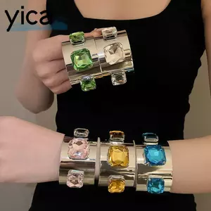 Vòng tay kim cương giả YICA, Vòng đeo tay rộng bằng sắt kim cương giả, Thiết kế mở Vòng đeo tay rộng bằng kim loại bóng loáng