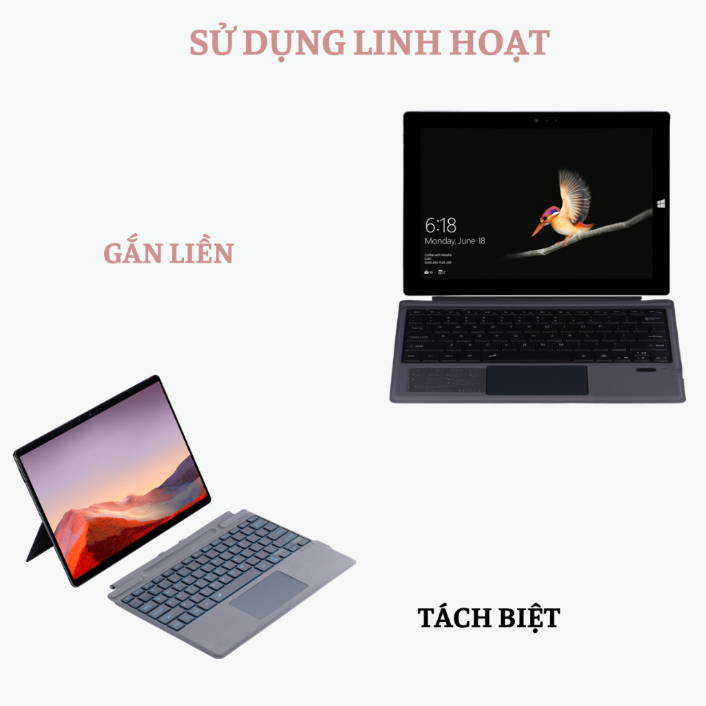 Bàn phím Surface kết nối Bluetooth Có đèn nền cho Surface Pro 3/4/5/6/7, Pro8/9/ X/ 10/11 GO/GO2/GO3/GO4 New 100%