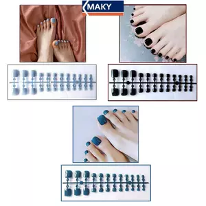 MAKY 24 Chiếc Màu Trơn Đầu Móng Tay Vuông Bấm Ngắn Trên Móng Chân Acrylic Ngón Chân Giả Móng Tay Full Cover Nhân Tạo Chân Nối Dài Mẹo VN