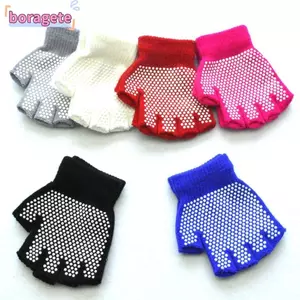 Găng tay dệt kim trẻ em BORAGETE 5-12Y, Giữ ấm làm dày nửa ngón tay, Găng tay trẻ em đàn hồi chống trượt mùa đông