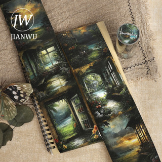 JIANWU 80mm * 209cm Vintage Lakeside Cây Vật liệu phong cảnh Cắt xén Thêu Sò Băng Washi Sáng Tạo DIY Tạp Chí Văn Phòng Phẩm