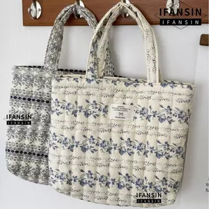 Túi xách ngoài trời IFANSIN, Túi Tote nhỏ dung tích lớn siêu nhẹ, Túi đựng đồ ăn trưa chăn bông in hoa di động cổ điển