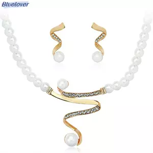 Bluelover Phụ Nữ Mới Cô Dâu Tiệc Cưới Ngọc Trai Kim Cương Giả Nelace Bông Tai Bộ Trang Sức Mới