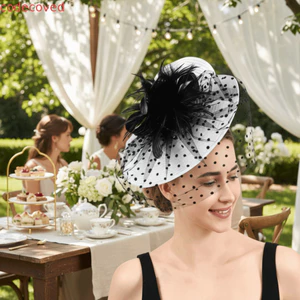 Mũ Fascinator MCODECOVED, Chấm Bi Lưới Derby Mũ, Khăn Lau Đám Cưới Lông Mềm Thiết Kế Cổ Điển Ren Hoa Dự Tiệc Tóc Dạ Hội Prom