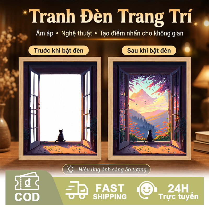 Tranh đèn Led chill để bàn, đèn ngủ decor phòng ngủ, quà tặng lễ tết, phong cảnh đẹp