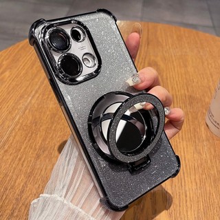 Dành Cho Reno16 Pro 5G Vỏ Cho Oppo Reno 16 Pro F 16Pro + 1 6 Reno16Pro Reno16 F 2026 Giá Đỡ Nhẫn Giá Đỡ Vỏ Điện Thoại Lá Bling Lấp Lánh Trong Suốt Acrylic Chống Sốc Ốp Lưng