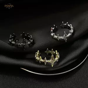 PNPIA- Thời Trang Không Đều Chữ Thập Ngôi Sao Mở Nhẫn Nam Nữ Punk Gothic Bạc Màu Có Thể Điều Chỉnh Cặp Đôi Nhẫn Y2K Egirl Món Quà Trang Sức