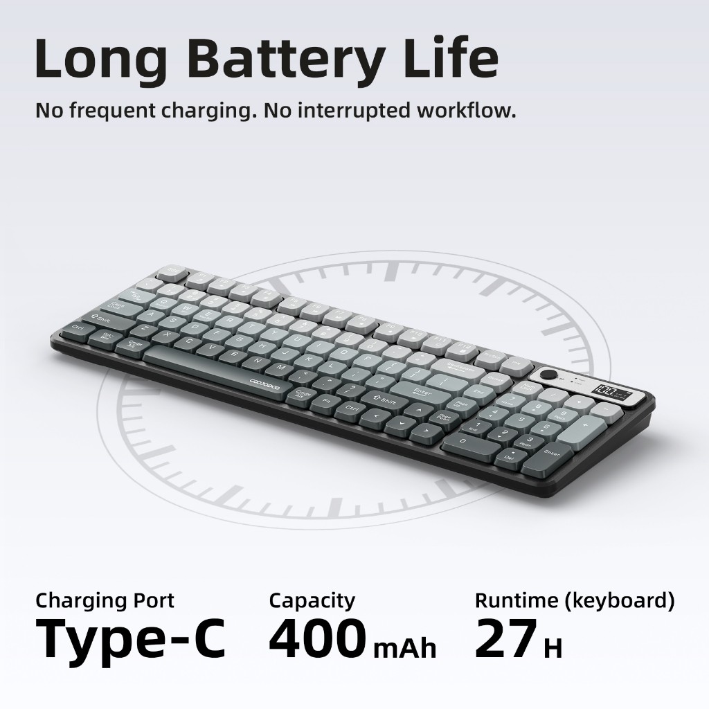 Bộ bàn phím không dây Bluetooth GOOJODOQ có bố cục 98% với bàn phím số, màu gradient thanh lịch, 2.4G + Bluetooth, hoạt động im lặng và thời lượng pin 27 giờ. | BigBuy360 - bigbuy360.vn