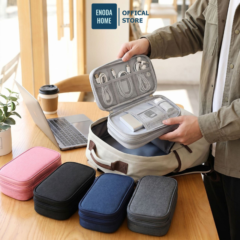 Túi Đựng Phụ Kiện Điện Tử ENODA HOME, Túi Vải Nhiều Ngăn Dày Dặn Đựng Cáp Sạc, Tai Nghe TUIPK001