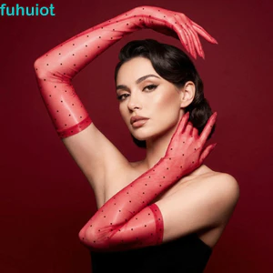 Găng Tay Năm Ngón FUHUIOT, Găng Tay Sheer Siêu Mỏng Sáng Bóng Dầu, Chất Liệu Sheer Thời Trang Mịn Co Giãn Găng Tay Dài Hộp Đêm