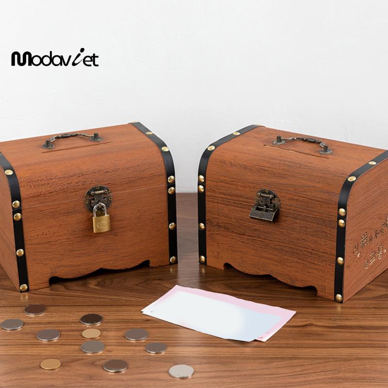 [modavietnamshop] 1 Bộ Hộp Bảo Quản Kho Báu Vintage Kho Báu Bằng Gỗ Có Lo Heo Đất Tổ Chức Hộp Tiết Kiệm Để Trang Trí Nhà Cửa Đẹp