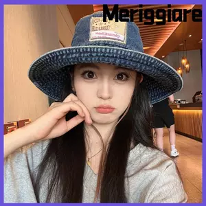 Mũ xô Denim nữ MERIGGIARE, Mũ chống nắng vành lớn chống gió cổ điển, Hot phù hợp với dây rút chống nắng Mũ cao bồi phương Tây mùa xuân