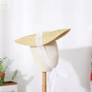 Mũ Rơm AWNGD Gothic, Mũ Đi Biển Phong Cách Pháp Dây Buộc Ngọt Ngào, Chống Nắng Phụ Kiện Tóc Handmade Victoria Bonnet Flat Top Mũ Cắm Trại Ngoài Trời Bãi Biển Đảng Đạo Cụ Ảnh